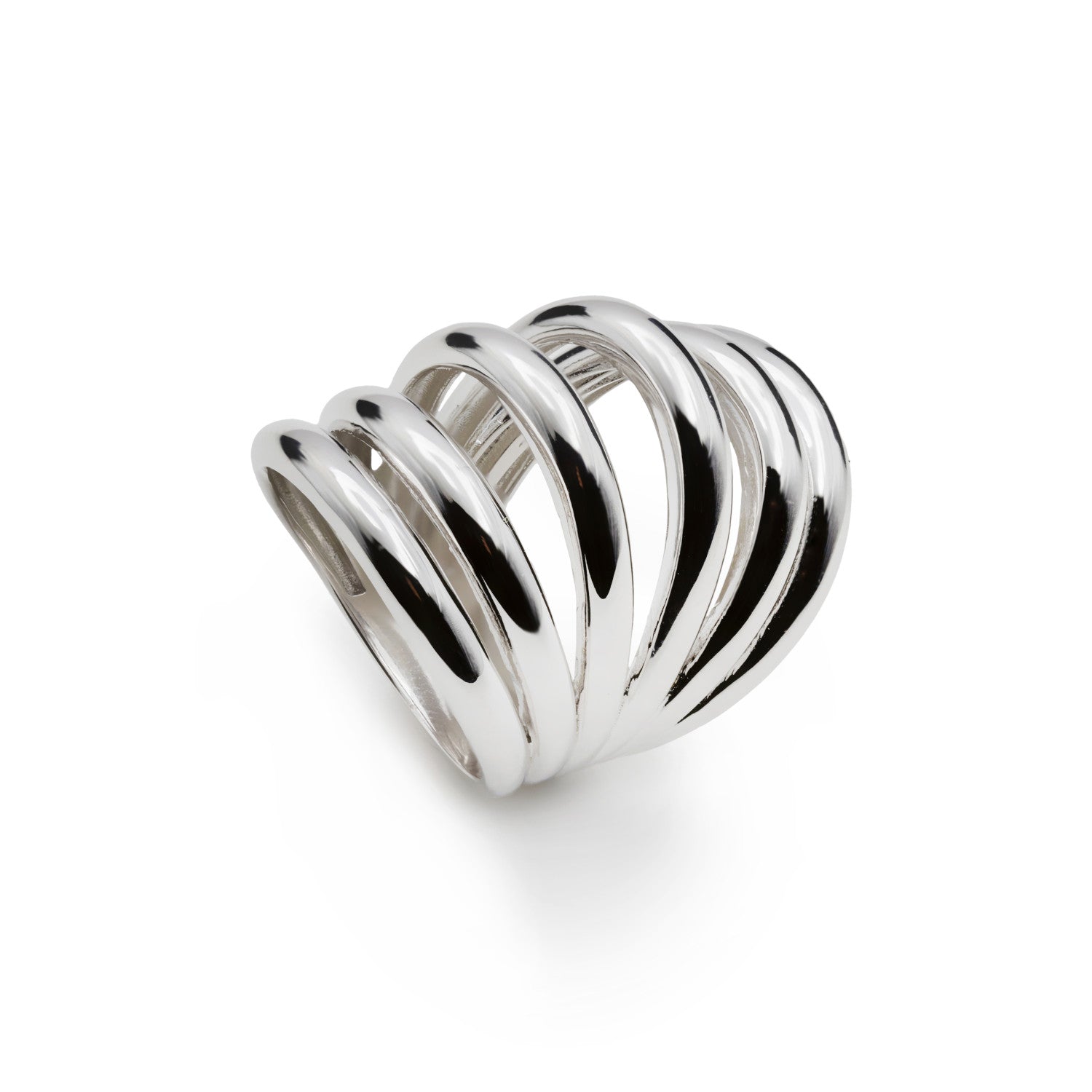 Anillo ancho de plata multibanda