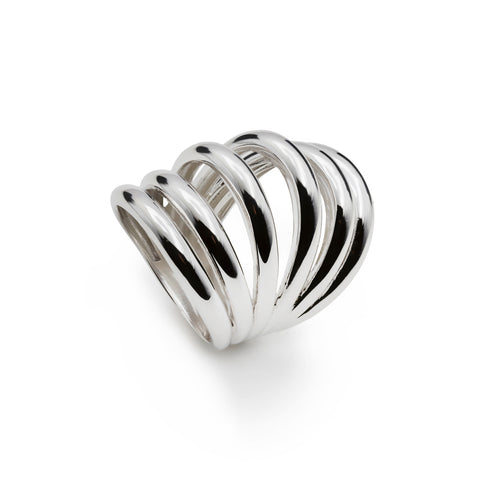 Anillo ancho de plata multibanda