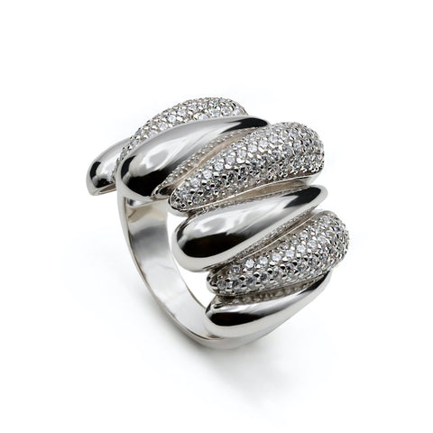 Anillo anchos de plata con circonitas efecto hinchado