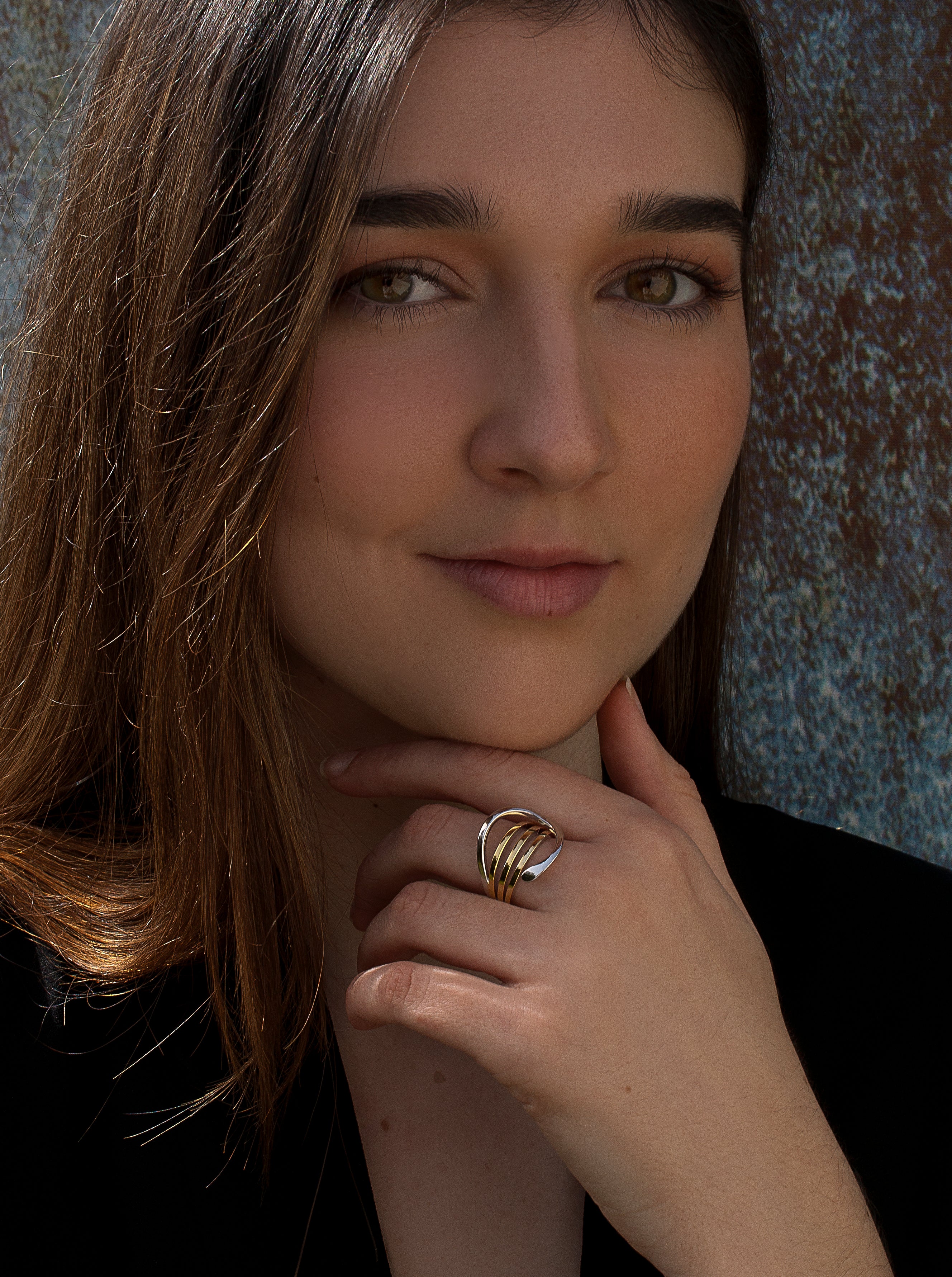 ring two tone silver three rails gold and central circle