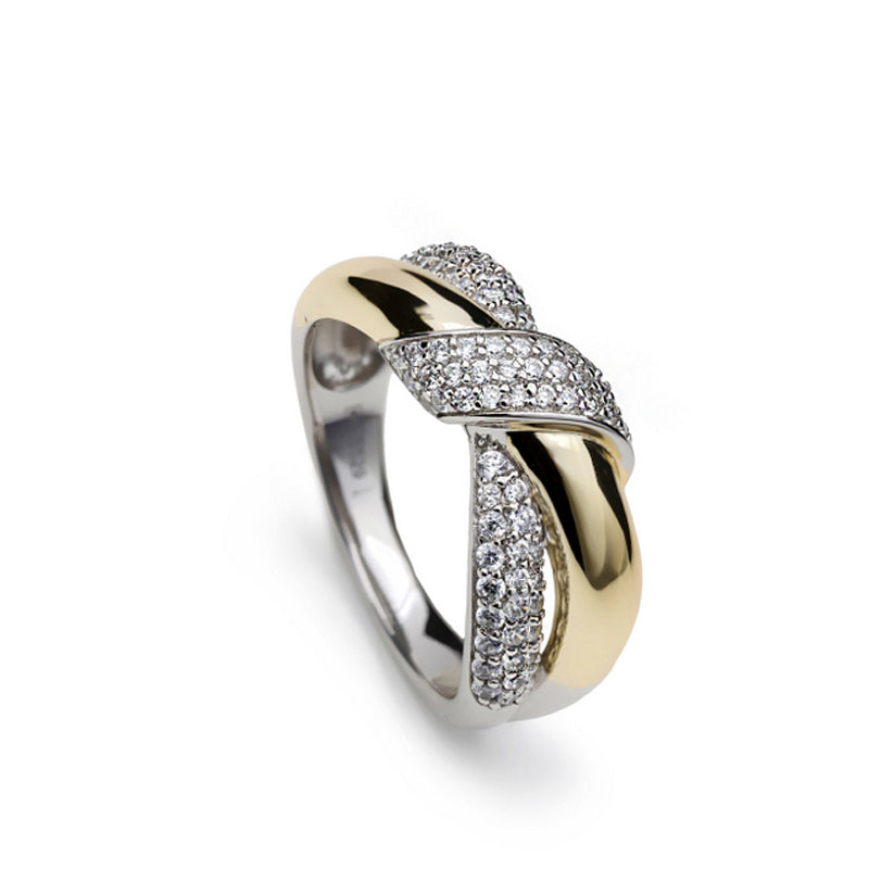 Anillo bicolor enlazados con nudo y circonitas