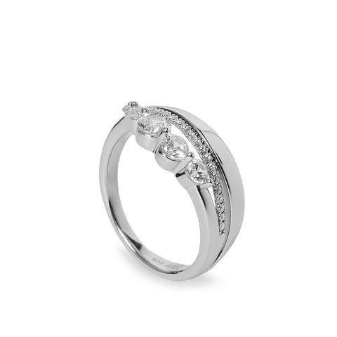 Anillo con circonitas de plata diseño lineal