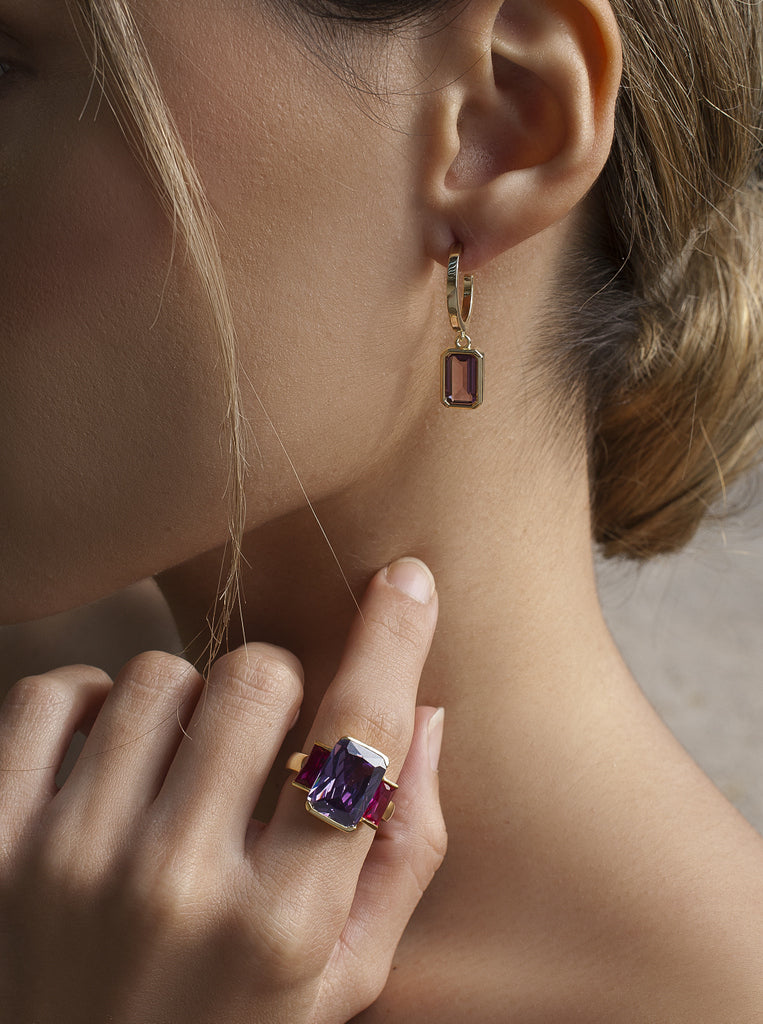bague avec pierres de argent  or plated in amethyst et ruby LINEARGENT