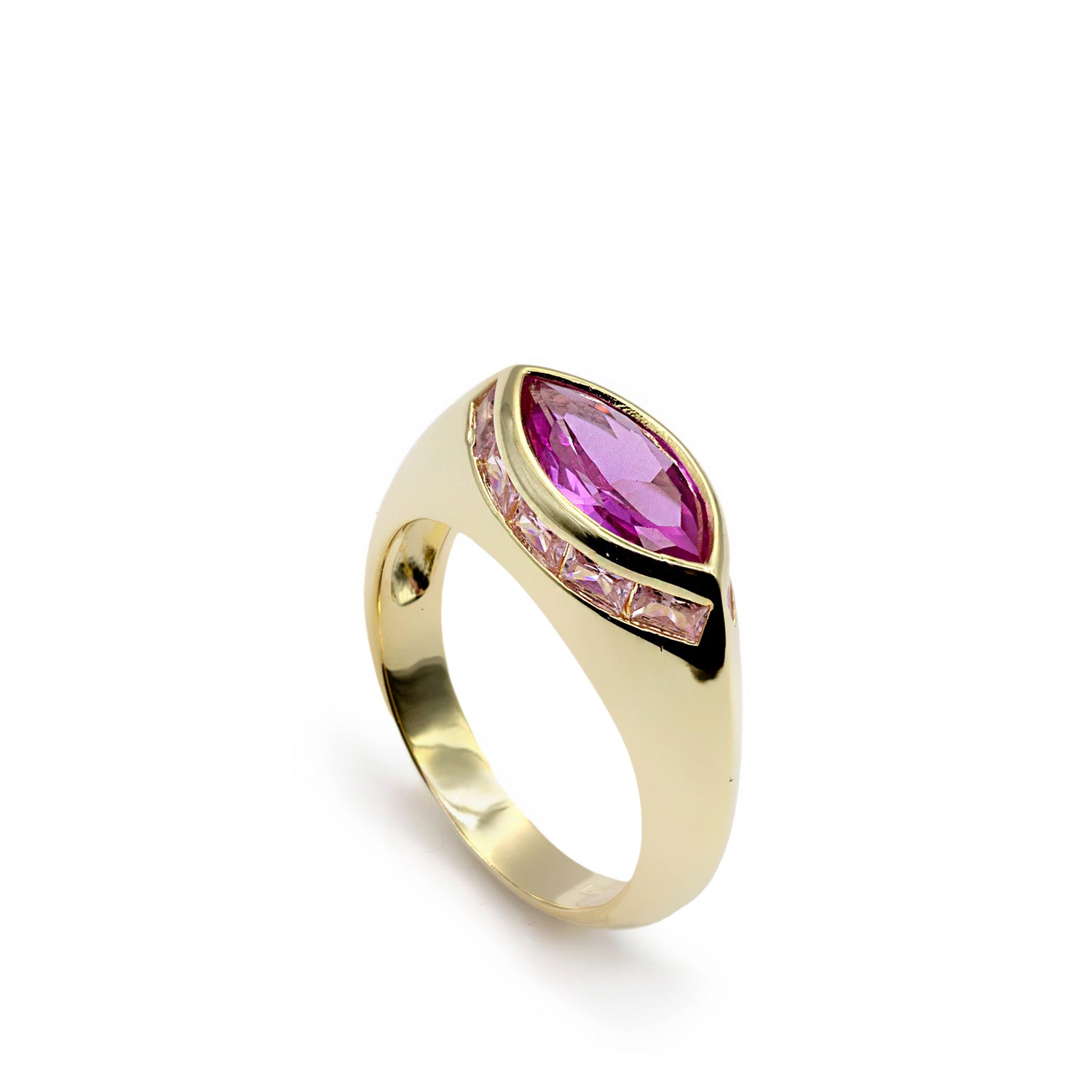 Anillo con piedras en forma oval en tono rosa y circonitas-LINEARGENT