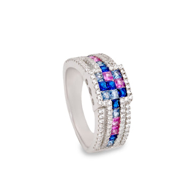 Anillo con piedras en tonos azules de plata