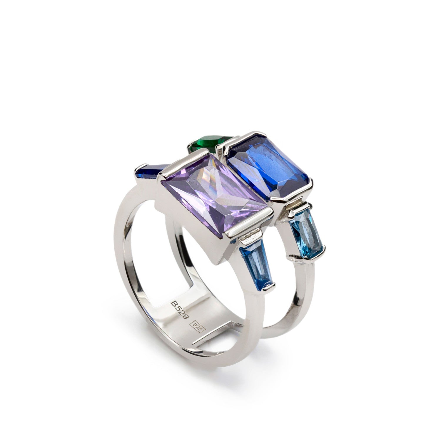 Anillo con piedras tonos azules diseño doble anillo-LINEARGENT