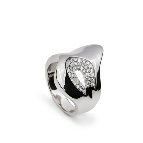 ring wide abstract silver ring with zirconia
