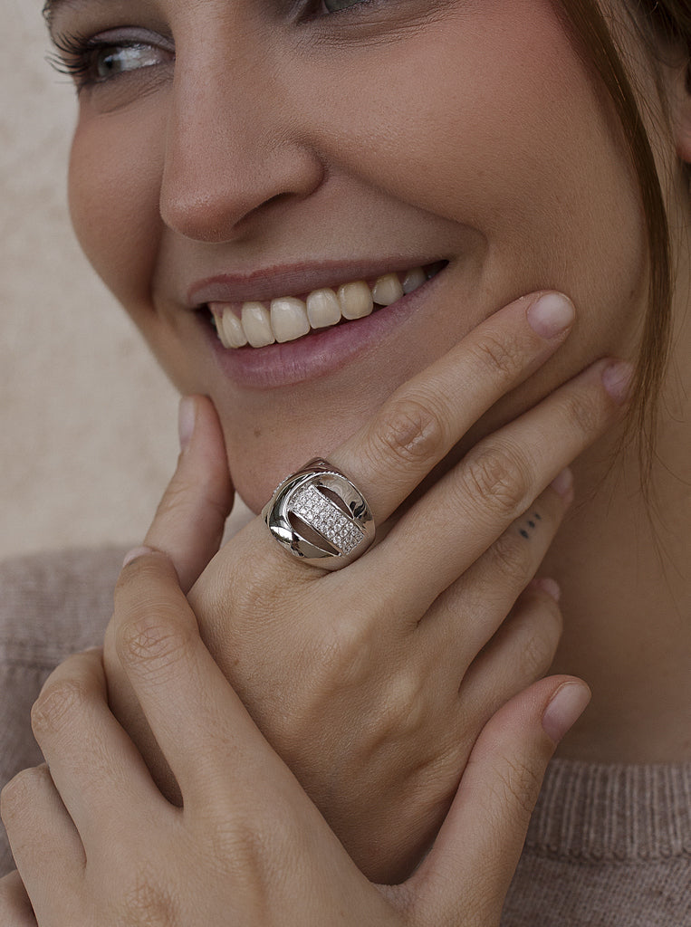 ring wide silver ring with zirconia zirconia