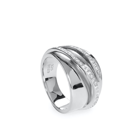 ring wide silver ring with wrap-around zirconias