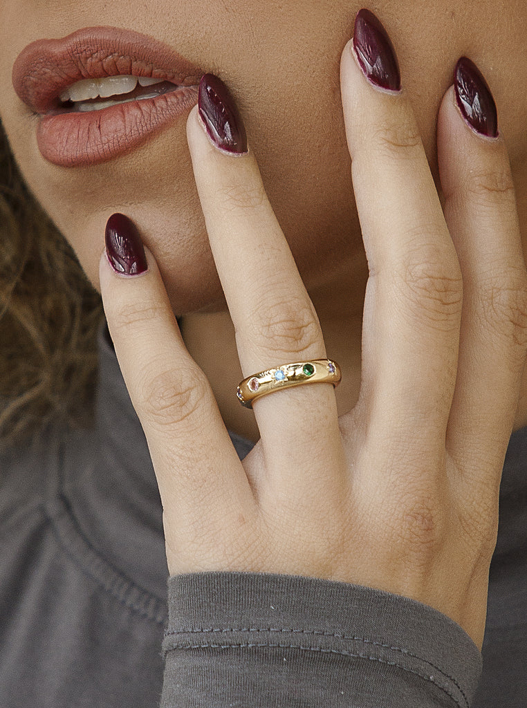 bague de argent plaqués en or avec gemmes de LINEARGENT