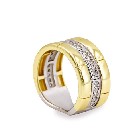 Anillo de plata bicolor estractura con circonitas
