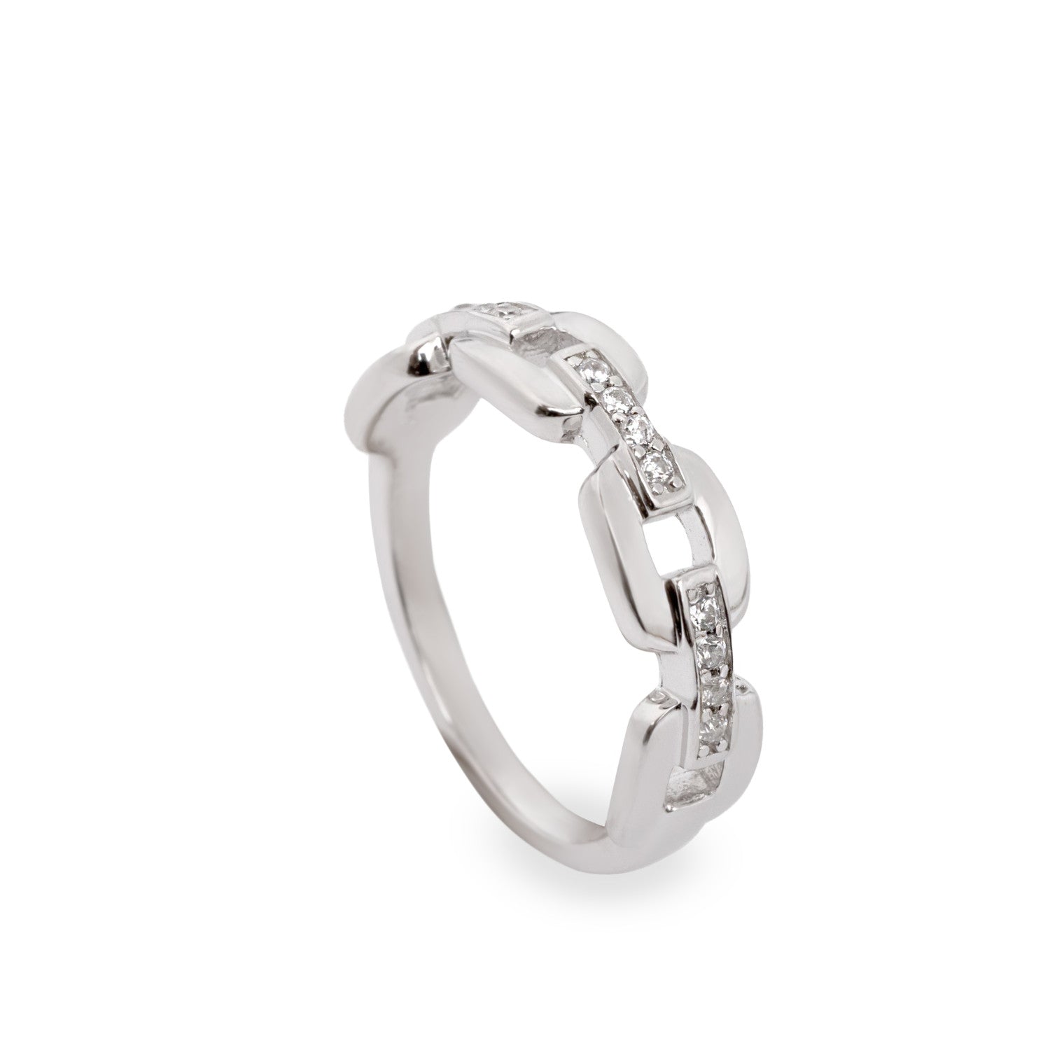 Anillo de plata con circonita diseño eslabon