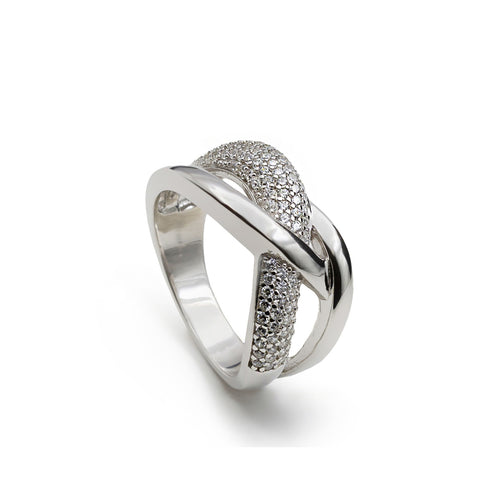 Anillo de plata con circonitas diseño entrelazado