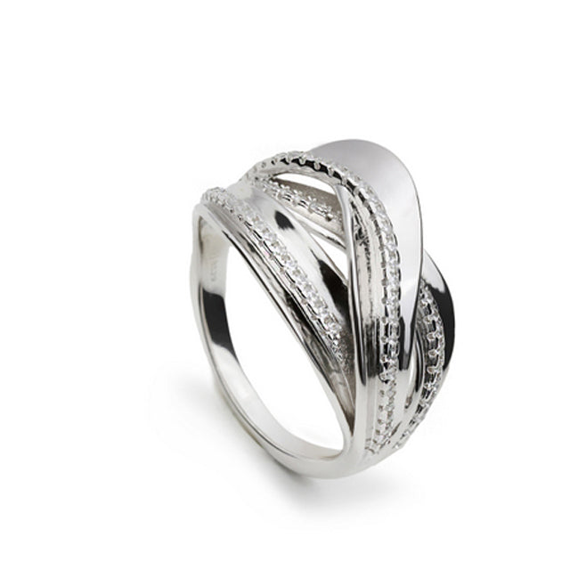 Anillo de plata con circonitas lineas inspiradas en la natura-LINEARGENT