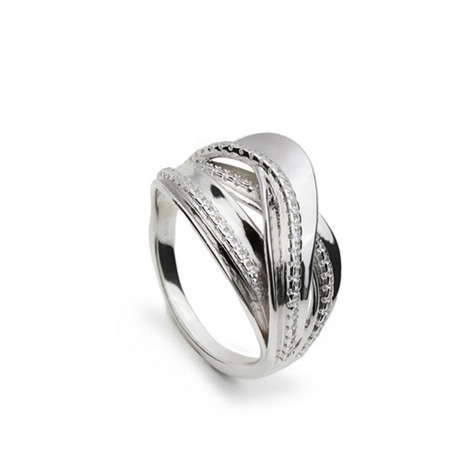 ring silver ring with zirconias lines inspired in nature