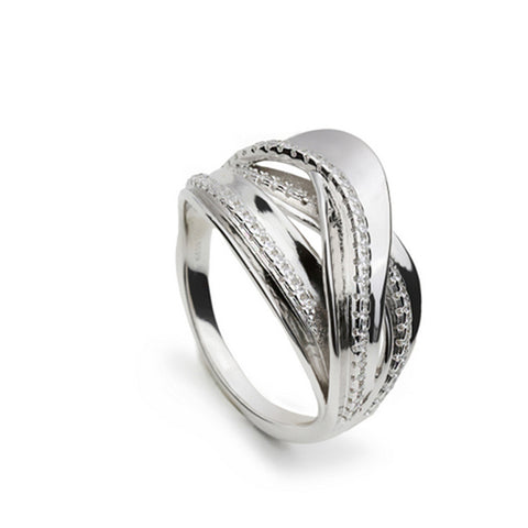 Anillo de plata con circonitas lineas inspiradas en la natura-LINEARGENT