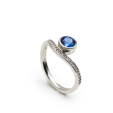 bague de argent avec zircons et pierre LINEARGENT