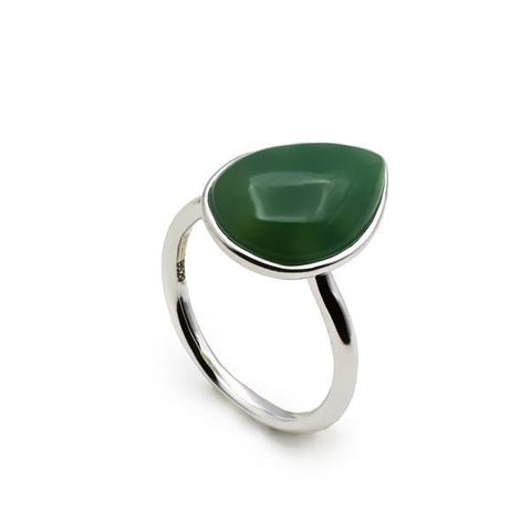 Anillo de plata con piedra verde en forma de gota-LINEARGENT