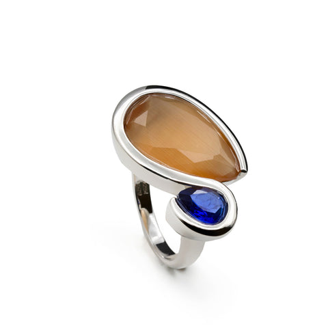 Anillo de plata con piedras ámbar y azul-LINEARGENT