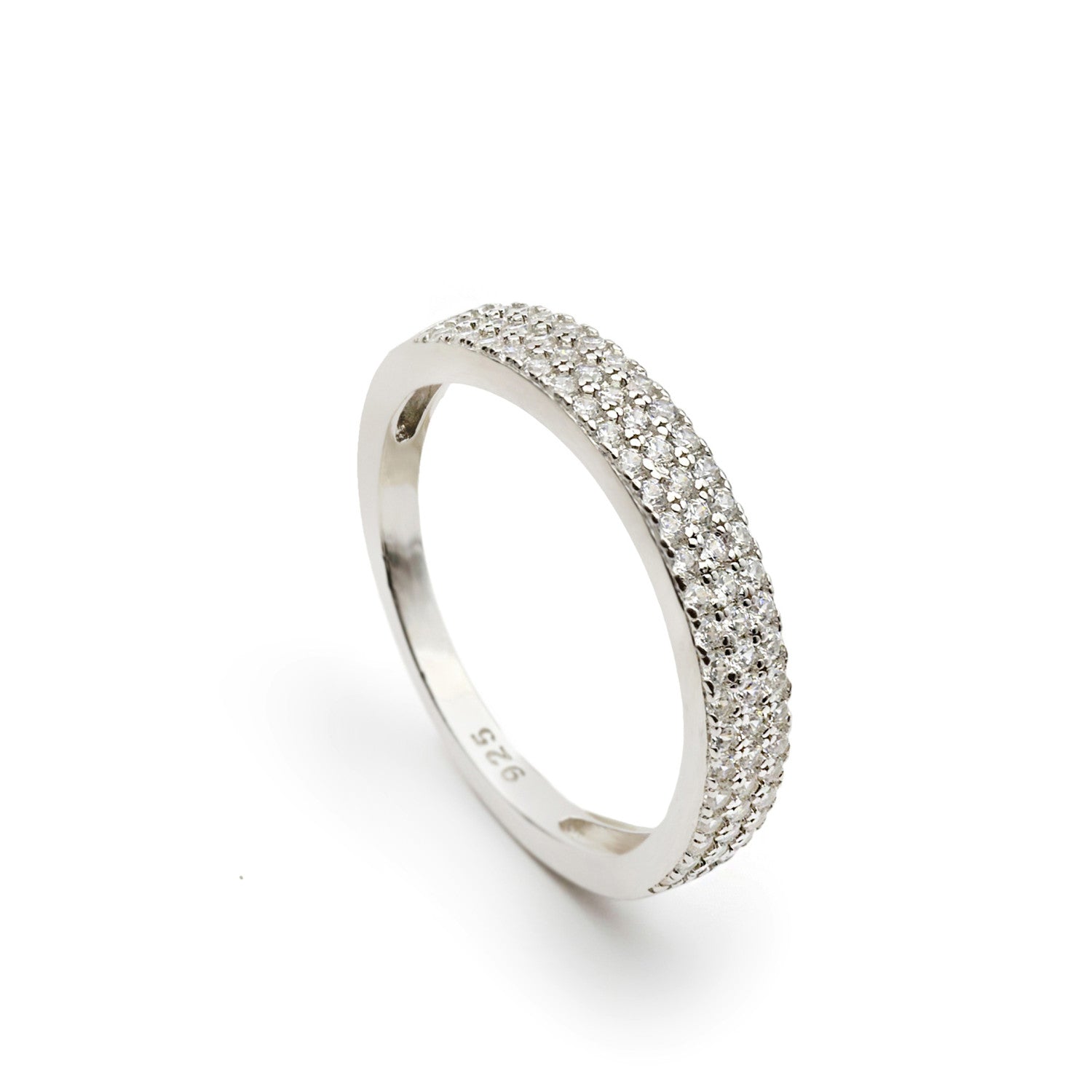 bague de argent avec tres lineas de mini zircons