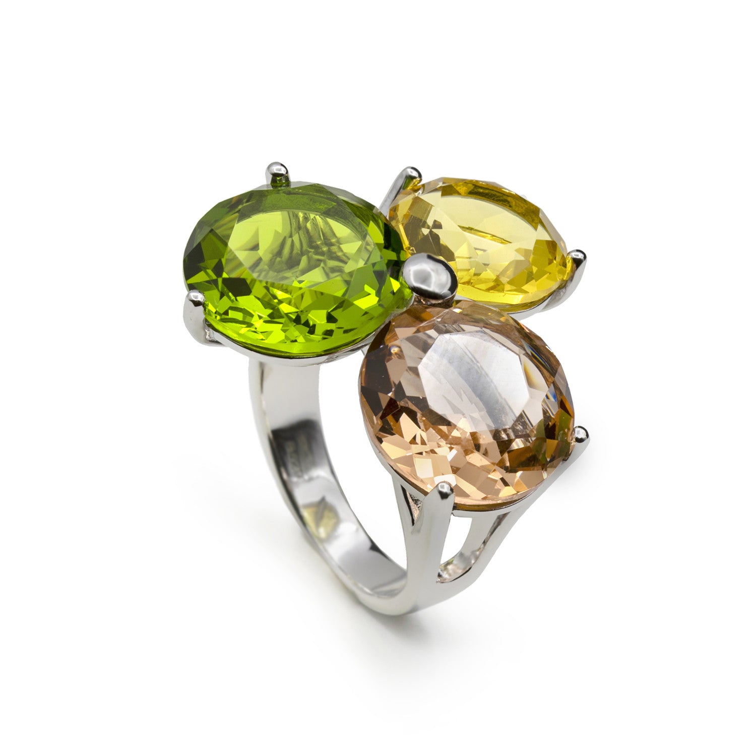 Anillo de plata con tres piedras en tonos tierra-LINEARGENT