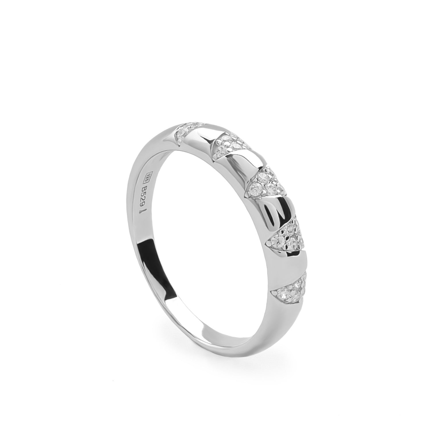 Anillo de plata diseño triangular con circonitas-LINEARGENT