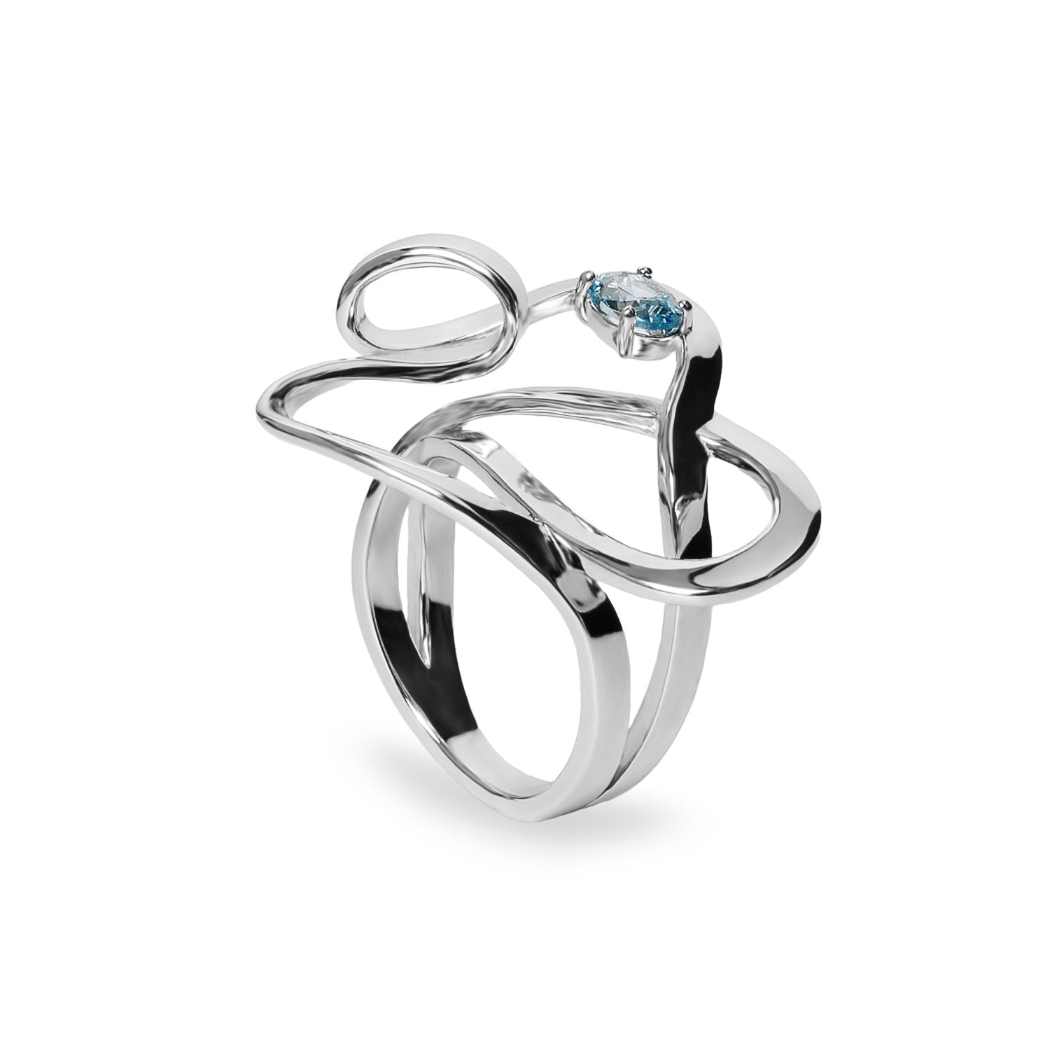 Anillo de plata en espiral con piedra en tono azul
