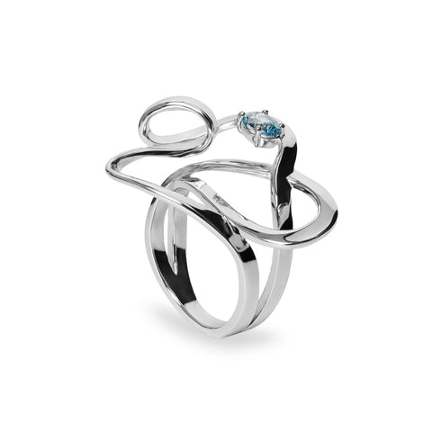 Anillo de plata en espiral con piedra en tono azul