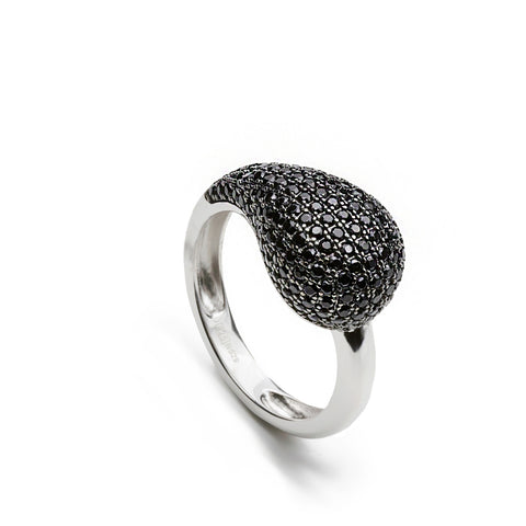 Anillo de plata en forma de gota mini con circonita negra-LINEARGENT