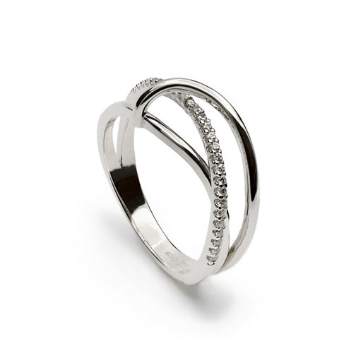 bague de argent rails fins avec zircons