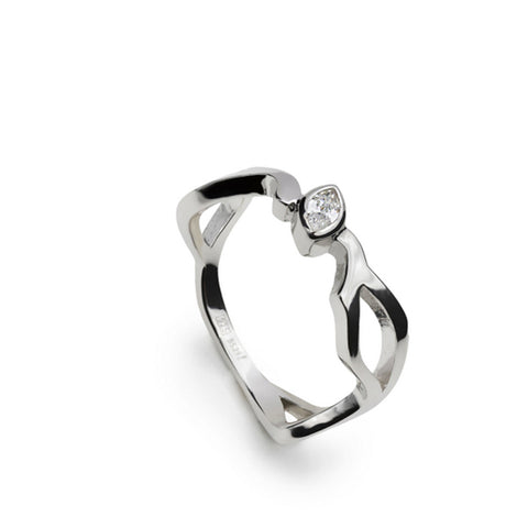 Anillo de plata tipo nudo con circonita central-LINEARGENT