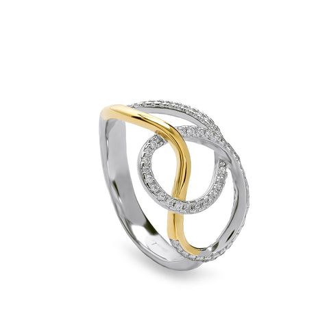 Anillo enlazado bicolor de plata con circonitas