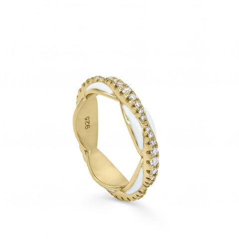 Anillo esmalte blanco diseño bubble con circonitas-LINEARGENT