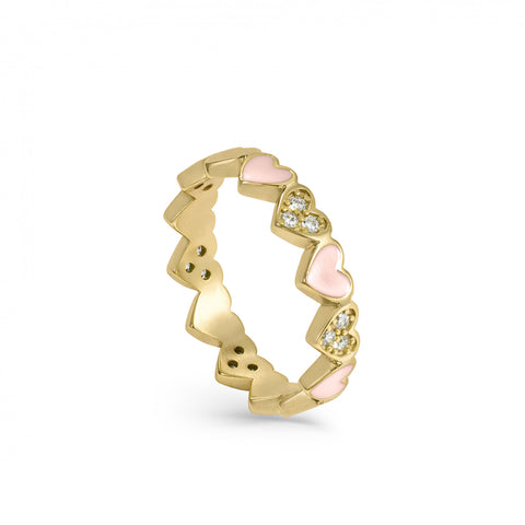 Anillo esmalte diseño de corazones en tono rosa y circonitas-LINEARGENT