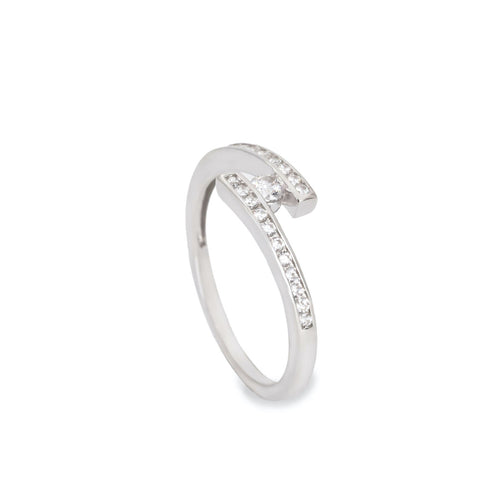 Anillo fino con circonitas de plata semiabierto-LINEARGENT