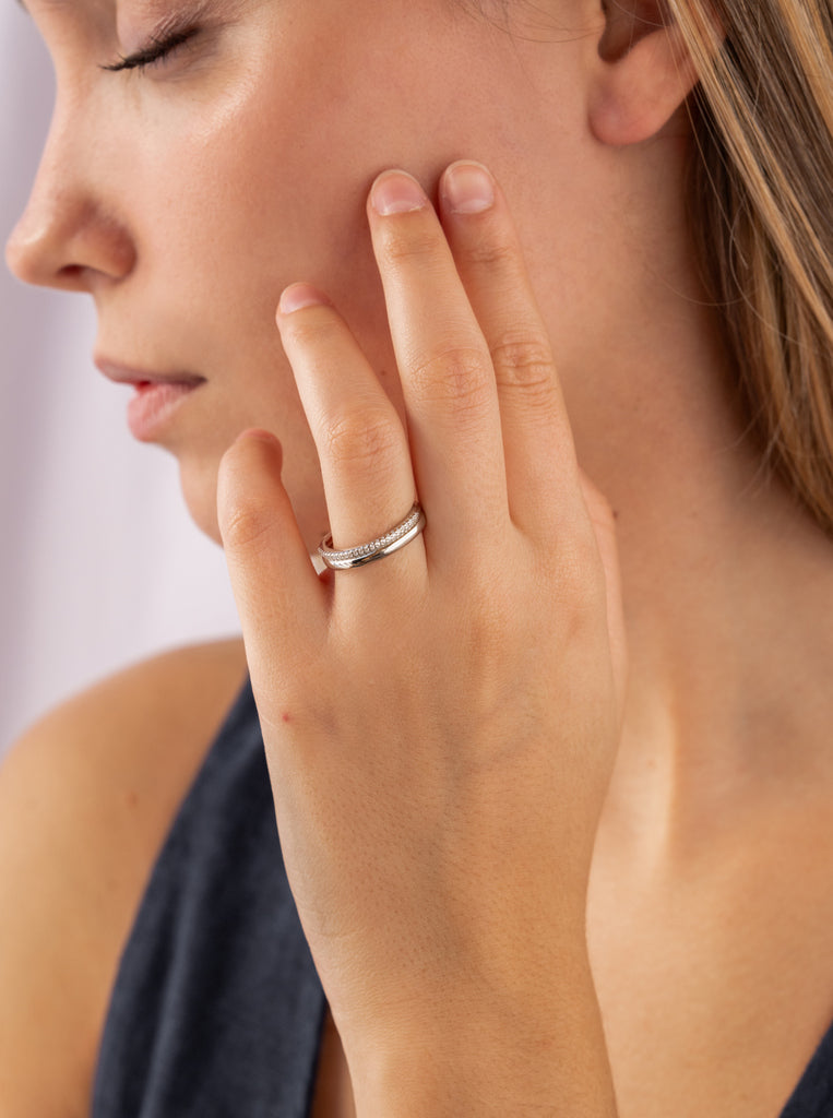 bague fino de argent double avec zircons