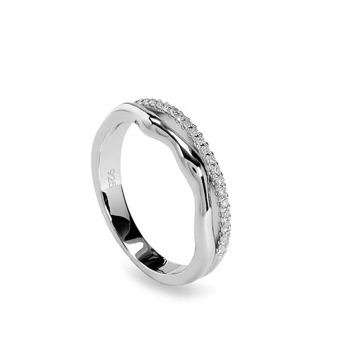 ring fine  irregular  silver double with zirconias