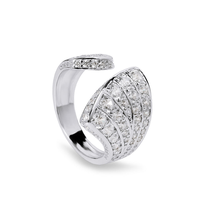 Anillo grande de plata con circonitas diseño abierto