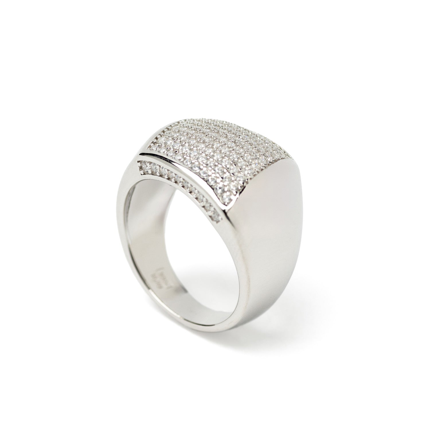 Anillo grande de plata con circonitas diseño ancho-LINEARGENT