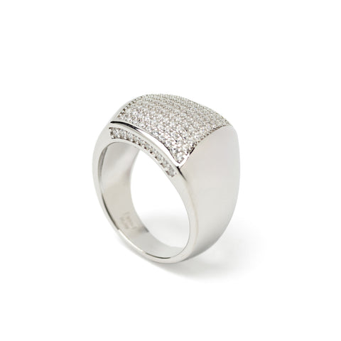 Anillo grande de plata con circonitas diseño ancho-LINEARGENT