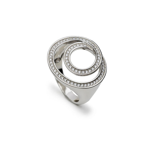 bague grande de argent avec zircons design spirale