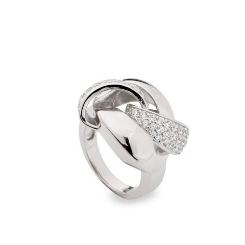 Anillo grueso de plata entrelazado con circonitas