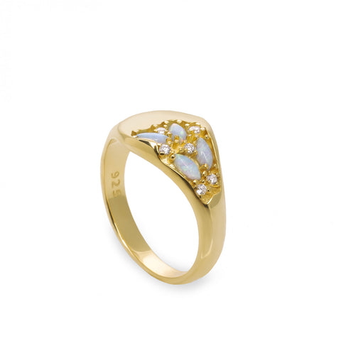 Anillo sello con motivo de ópalo y circonitas-LINEARGENT
