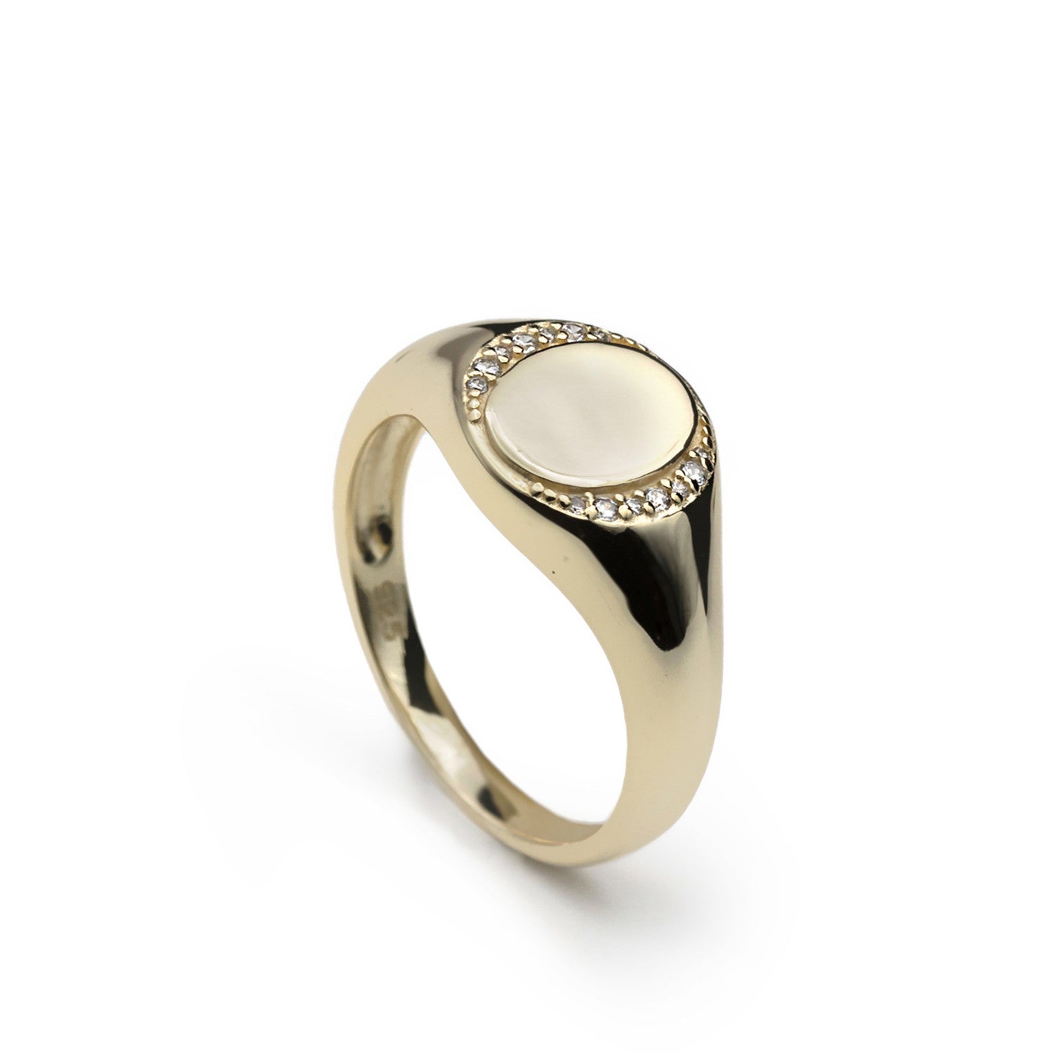 Anillo sello de plata bañada en oro con circonitas-LINEARGENT