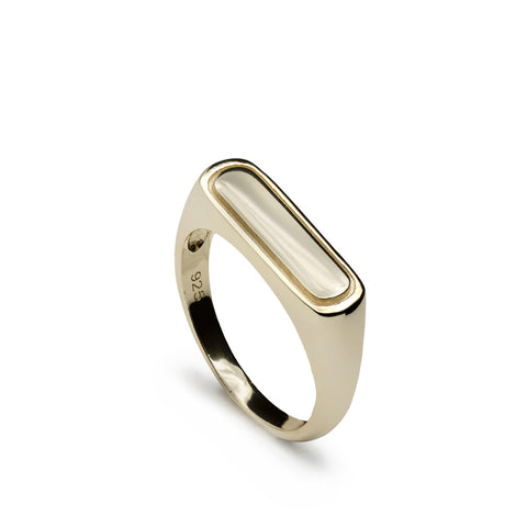 Anillo sello de plata bañada en oro diseño alargado-LINEARGENT
