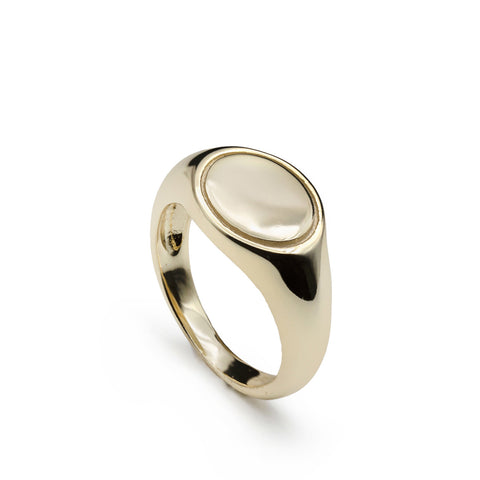 Anillo sello de plata bañada en oro diseño redondo-LINEARGENT