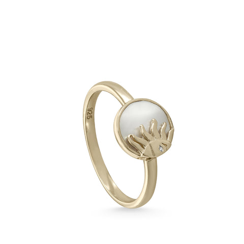 Anillo sello de plata diseño solar con nácar-LINEARGENT