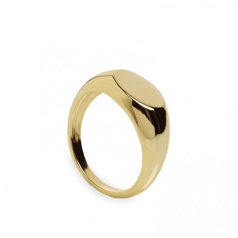 Anillo sello de plata lisa bañada en oro-LINEARGENT