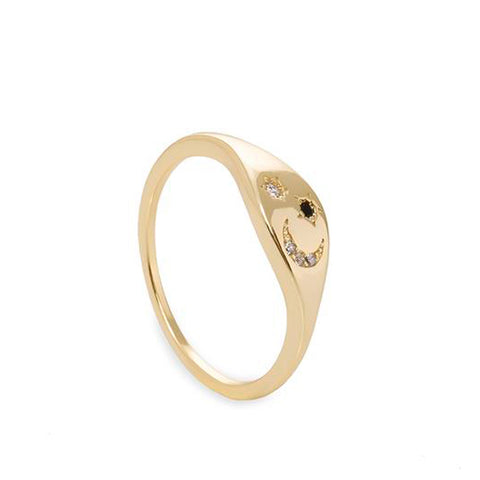 Anillo sello de plata motivo astral de luna y estrellas-LINEARGENT