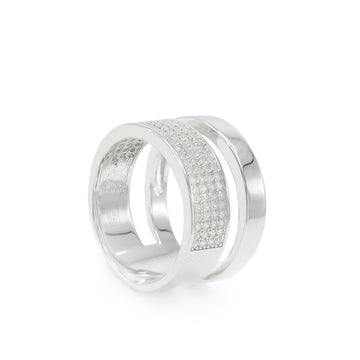 Anillos anchos de plata diseño doble y circonitas